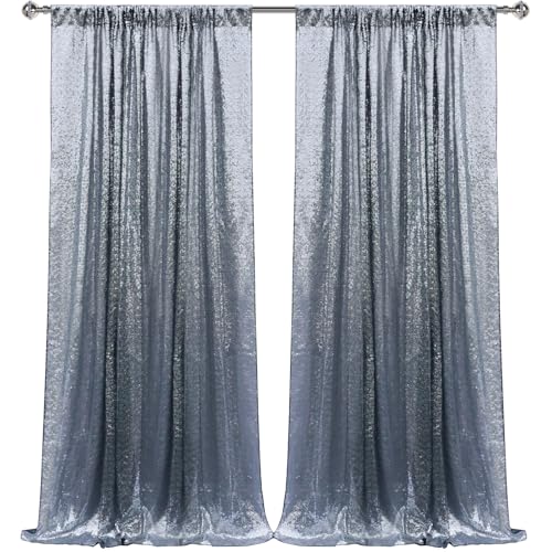 2×8FT-2PCS Black Silver Sequin Backdrop Curtains Panels, Photography Backdrop Glitter Curtains Fabric Background for Christmas Wedding Party Decor - color: Black Silver, size: 2X8FT-2PCS