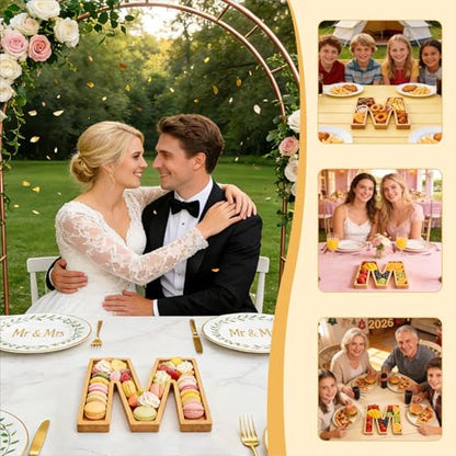 11" Wooden Letter M Platter Tray for Party Charcuterie Board Letters Serving Trays for Food Fruit Cupcake Reusable Fillable Dishes Plates for Birthday Anniversary Wedding Party Baby Shower Supplies - color: Letter M