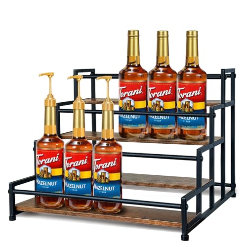 Klxuyuo 4-Tier Coffee Syrup Rack for 20 Bottles (750ml)–Sturdy Coffee Syrup Organizer Holder for Kitchen, Café, Office - size: Large 4 tier
