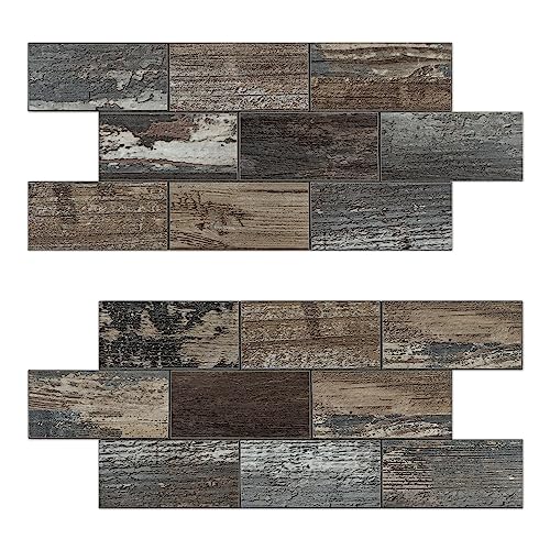 Peel and Stick Backsplash, 20 Sheets Peel and Stick Tile for Kitchen Backsplash, Self Adhesive Waterproof Backsplash Tile, PVC Wall Tile for Bathroom, Laundry Room, RV - color: Old Wood Wood Grain