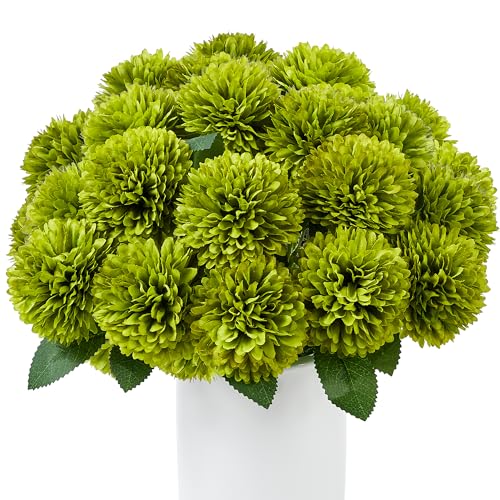 SITUMEIZI 12 Pcs Green Artificial Chrysanthemums Flowers Ball Flower Fake Mums Silk for St Patricks Day Wedding Home Kitchen Decoration Floral Arrangement Table Centerpiece - color: Green, size: 12 Pieces
