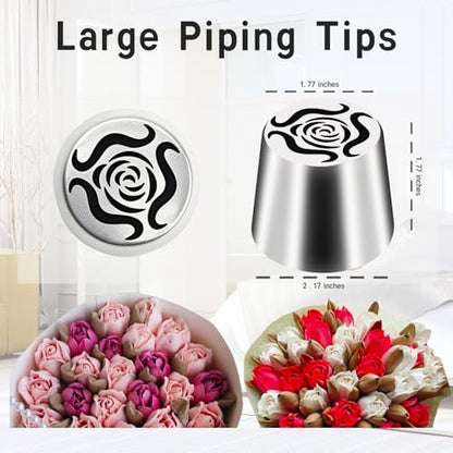 10PCS Extra Large Russian Piping Tips, Stainless Steel Icing Nozzles for Cake Flower Decoration, DIY Cream Bouquets, Cookies & Dessert Baking Tools - size: Extra Large Size（10 Pcs）