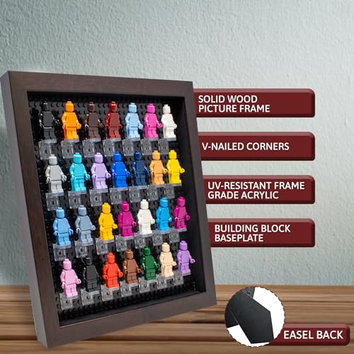 Figurine Display Case 10x10 Walnut Shadow Box for Miniature Figures 10x10 Walnut Wood Shadow Box with Black Base to Display Up to 28 Block Figures - color: Walnut With Black Backing, size: 10x10