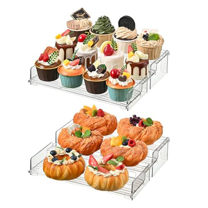 Display Risers, 4 Tier Perfume Organizer Stand，Clear Cupcake Stand Holder，Display Risers for Figures,Cake Shelves Retail (10inch-2pack) - size: 10inch-2pack