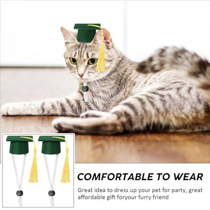 Eccliy 2 Pcs Pet Graduation Caps Mini Bachelor Hats with Tassel for Small Animal Guinea Pigs Hedgehog Bird Turtles Hamster Photo Props Graduation Festival Holiday Party Accessory(Green Gold) - color: Green Gold