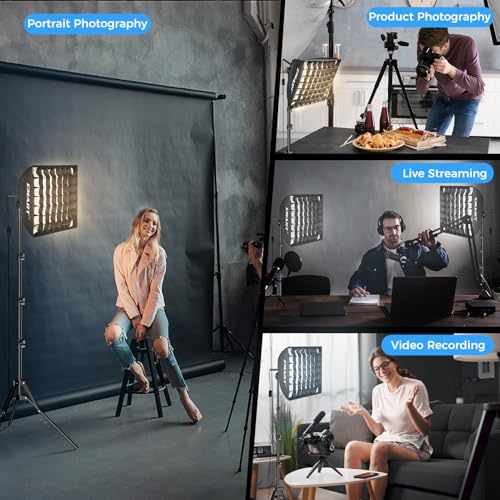 EMART Softbox Photography Lighting Kit, 16"x16" Pull Soft Box with Honeycomb Grid, 50W 3000K-6000K LED Bulb with Remote/APP Control, Softbox Lighting Kit for Video Recording,Streaming,Portrait (1PACK) - size: 16"x16"-1 Pack
