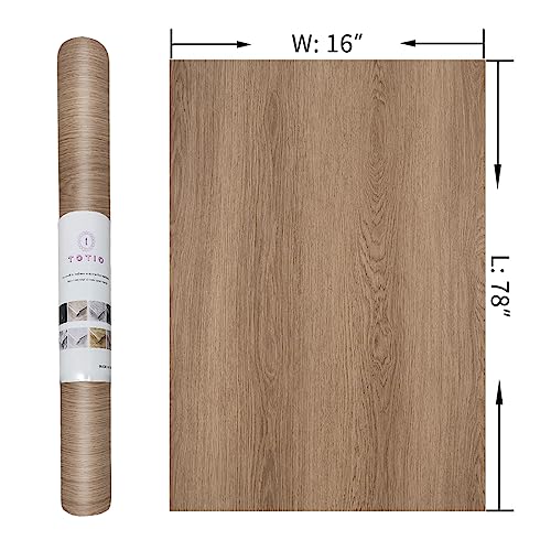 TOTIO Walnut Wood Peel and Stick Wallpaper Light Brown Wood Grain Contact Paper Bubble-Free Design Matte Thickened 16x78inch Waterproof Counter Top Stick Paper Self-Adhesive Vinyl Wrap for Cabinets - color: Warm Brown, size: 16" x 78"
