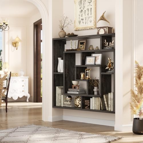 Armocity 6 Tier Display Book Shelf Wall Mounted Bookshelf Freestanding Geometric Bookcase Floating Book Shelves for Wall Bedroom Living Room Home Office, 45.5"(W) * 47"(H), Grey Oak - color: Grey Oak