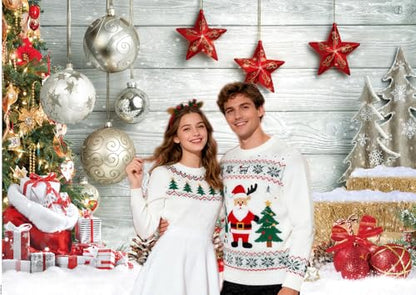 CHAIYA 12X10FT Christmas Backdrop White Wood Floor Photography Backdrop Winter Snow Christmas Balls Xmas Tree Gift Family Party Photo Background New Year Party Decoration CY194 - size: 12′x10′