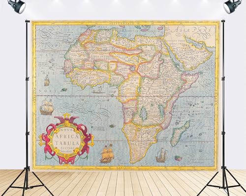 Trykid 7x5ft Vintage Africa Map Backdrop Antique Historical Photography Background Educational Display Party Decoration Tapestry Photo Booth Prop Fabric - size: 7x5ft