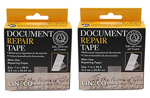 Lineco Archival Document Repair Tape, Repairs Paper Documents, Book Pages, Maps, Ephemera, Photos and Printed Artwork. Ideal for Family Archivist, Acid-Free Translucent Tape 1" x 98', Pack of 2 - size: 1"x98' (2 Pack)
