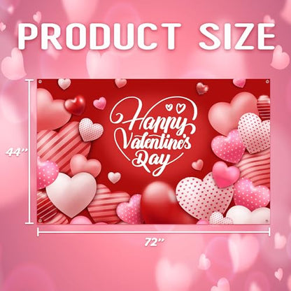 Valentine's Day Photography Backdrop 72 x 44 Inch - Pink Red Heart Filled Happy Valentine's Day Banner for Romantic Shoots - color: Red