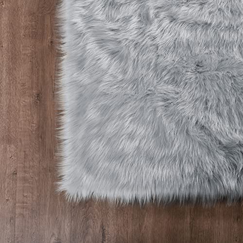 Goolela Grey Fluffy Fuzzy Furry Runner Rug 2x6 for Bedroom Bedside Faux Sheepskin Fur Shaggy Soft Plush Sheepskin - color: Grey, size: 2' x 6' (Sheepskin)