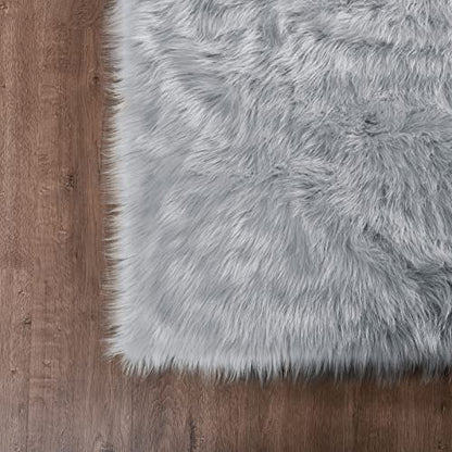 Goolela Grey Fluffy Fuzzy Furry Runner Rug 2x6 for Bedroom Bedside Faux Sheepskin Fur Shaggy Soft Plush Sheepskin - color: Grey, size: 2' x 6' (Sheepskin)