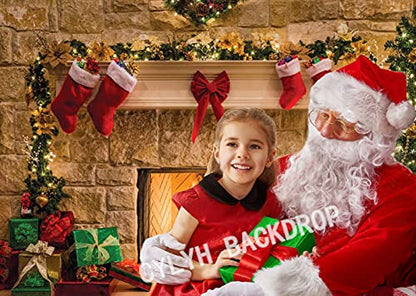 15x10ft Christmas Fireplace Theme Backdrop Christmas Backdrops for Photography Tree Sock Decorations for Xmas Party Supplies Photo Background