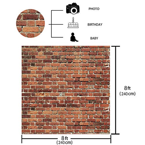 AIIKES 8x8FT Red Brick Wall Photography Backdrop Thin Vinyl Photo Backdrops Baby Birthday Party Graduation Home Decoration Photo Booth Studio Prop Banner 11-506 - size: 8x8ft