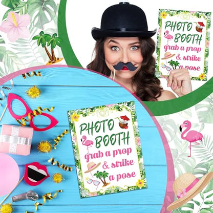 Briwooody Luau Summer Photo Booth Props with Stand Retro Background Table for Luau Hawaiian Summer Beach Indoor and Outdoor Party Theme Event Photography Props Desktop Decoration Supplies - style: Summer