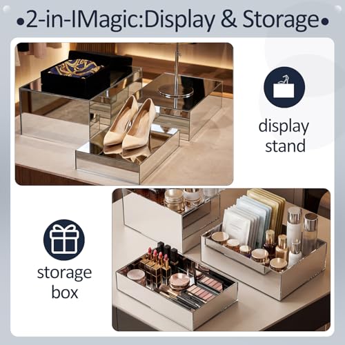 3 Pack Extra Large Acrylic Risers - 14”, 12”, 10” Silver Display Stands with Hollow Bottoms, Cube Buffet Riser Boxes Nesting for Dessert Food Catering Buffet Display Party Supplies - color: Silver, size: 14”,12”,10”