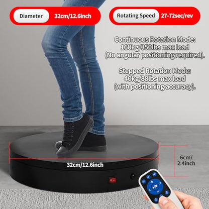 12.6Inch/350lbs Capacity Electric Motorized Turntable,Remote Rotating Display Stand ,Large Rotating Platform,Photography Turntable,Heavy Duty Display Turntables for Photography,3D Scanner,Exhibition - size: 12.6inch/Black/350Lbs Load