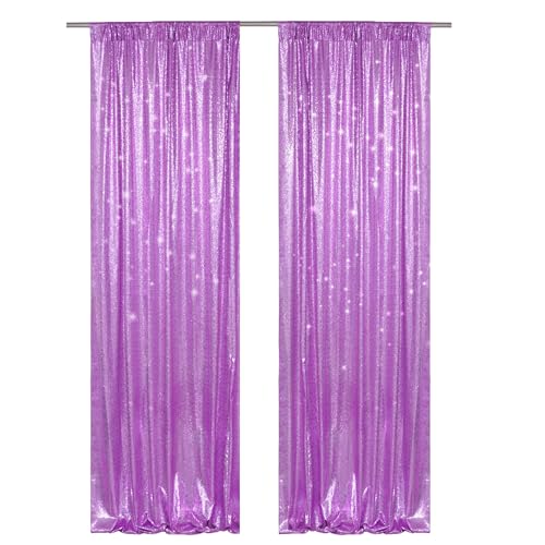 PartyDelight Lavender Sequin Backdrop Curtains 2x8ft 2 Panels - High Density 3mm Shimmer Sequin Background for Fairy Theme, Wedding, Birthday & Event Decor, 4-Inch Rod Pocket - color: Lavender, size: 24"W x 96"L (Pack of 2)