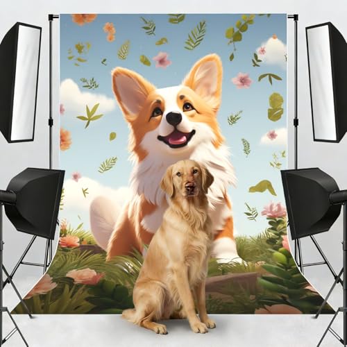 Lovely Corgi Backdrop Background for Photography 5x7ft Photobooth Professional Photo Backdrop Curtains Video Photography Studio Photo Backgrounds Banner Booth Background Screen Parties - color: Lovely Corgi