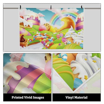 AOFOTO 10x7ft Candyland Backdrop Fantasy Giant Lollipop Candy Land Candy Themed Party Decorations Banner Cartoon Rainbow Ice Cream Dessert Shop Decor Background Kids Baby Birthday Photoshoot Props - size: 10x7ft