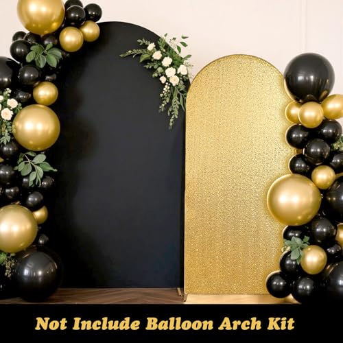 2PCS Black & Gold Arch Backdrop Covers for Arch Stand (7.2ft + 6ft) – Spandex Fitted Stand Covers for Weddings Baby Showers Birthday Party Supplies Decor & Photo Booths(Only Cover) - color: Black & Gold, size: 7.2FT/6FT