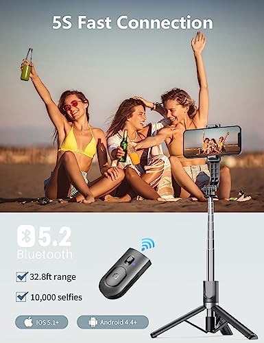Selfie Stick Tripod with Light, 45'' Selfie Stick with Wireless Remote, Portable Phone Tripod Compatible with iPhone 16/15 Pro Max/15/14 Pro/14/13, Samsung S22/ S23 Ultra/Android Smartphone - color: Black - 45" Standard Height