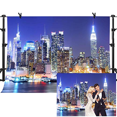 New York City Backdrop Manhattan Night Scene Skyscraper Urban Light Background Video Studio Photo (Vinyl-10x7ft) - color: Vinyl, size: 10x7ft