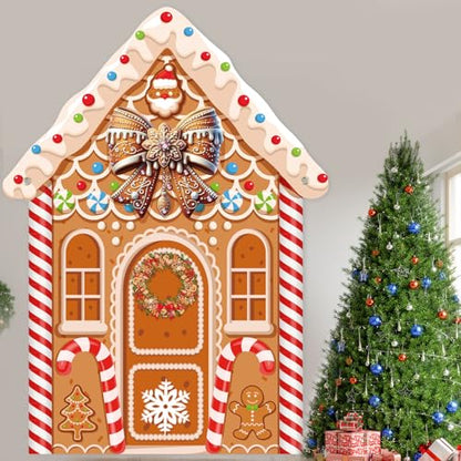 Panelee Large Christmas Gingerbread House Decorations, Gingerbread House Backdrop Photo Prop, 8 x 6 ft Fabric Xmas Candy Backdrop Decor for Holiday Party Decor - style: Gingerbread House
