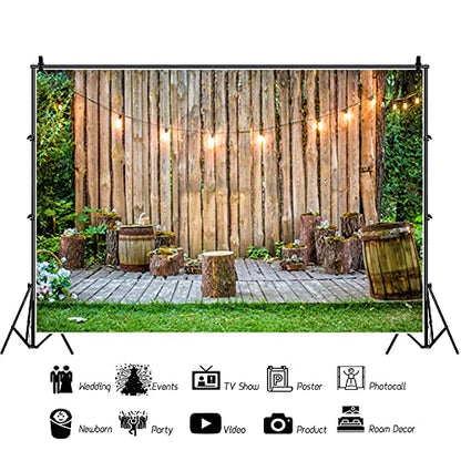 12x10ft Wedding Backdrop for Party Grassland Wood Decorations Fairylight Graden Wedding Outdoor Photography Background Engagement Photo Booth Birthday Baby Shower Graduation Video Shoot - size: 12x10ft