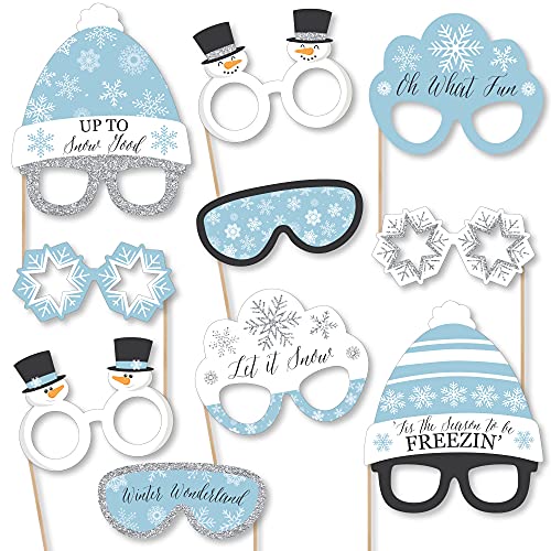 Big Dot of Happiness Winter Wonderland Glasses and Headpieces, Blue Snowflake Holiday Party Photo Props, Winter Wedding Photo Booth Props Kit, Snow Day Activity, Winter Birthday Party Props - 10 Count - color: Winter Wonderland