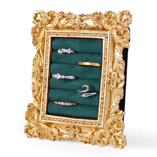 Mikovivi Vintage Ring Display Stand, Baroque Ring Holder Earring Display Tray Jewelry Organizer Birthday Engagement Wedding Decoration for Women (Dark Green) - color: Dark Green