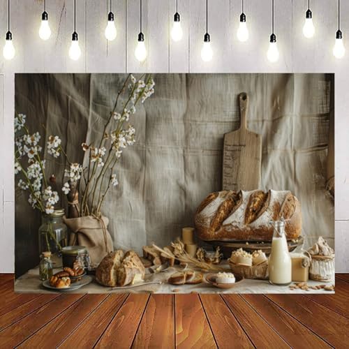 Bakery Baking Table Backdrop 10x8ft Morning Food Cake Table White Flower Photography Background Party Baby Shower Kid Birthday Photoshoot Banner Studio Photo Booth Props Banner Decorations - size: 10x8FT