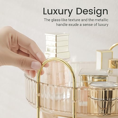 Aveniee Rotating Makeup Organizer for Vanity, 3 Tier Perfume Skincare Organizers and Storage for Bathroom Countertop, Clear Spinning Counter Shelf Cosmetic Holder for Dresser,Gold - color: Amber Gold, size: Standard-3 Tier