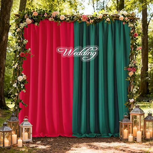 Green Backdrop Curtains 10ft x 10ft Polyester Photo Red Backdrop Drapes for Birthday Party Stage Wedding Window Decorations - color: Green + Red, size: 2 Panels 5ft X 10ft