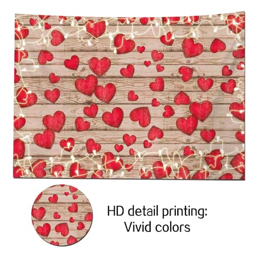 HQM 9X6FT Vintage Rustic Wood Glitter Glow Red Love Heart Valentine's Day Theme Photography Backdrop Wedding Anniversary Bridal Shower Mother's Day Photo Background Couple Studio Shoot Props Supplies - size: 9X6 FT