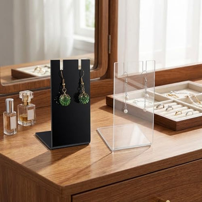 6Pcs Earring Display Stands Earring Holder Organizer for Vendors Single Earring-Card-Display Stand L-Shape Acrylic Dangle Earrings Jewelry Display for Vendors Home 1.4x1.8x3.35 Inch (3 Black 3 Clear)
