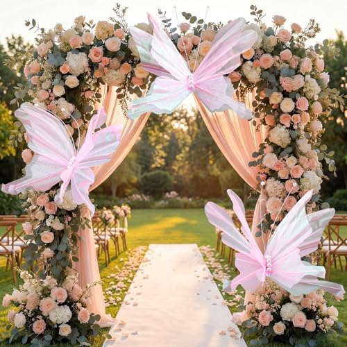 Havawish 3 Pcs Giant Butterfly Decoration for Wedding Reception Artificial Gauze Large Butterflies Prop for Wedding Banquet Ceremony Church Baby Shower Birthday Party Photography Props Supplies Pink - color: Champagne Pink, size: Butterfly