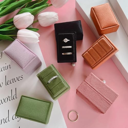 Rectangle 3 Slots Italian Velvet Jewelry Box Engagement Wedding Photo Ring Box Keepsake Box Triple Ring Gift Box (White) - color: White