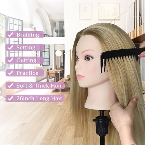 Mannequin Head with Hair with Tripod Stand - 28" Cosmetology Mannequin Head with Stand, Doll Head for Hair Styling Braiding Practice Manikin Head with Tripod Set, Ombre Golden - color: Golden&Tripod
