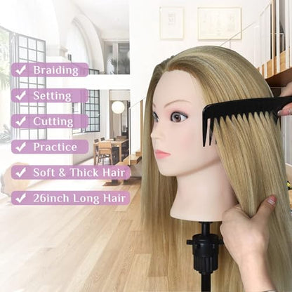 Mannequin Head with Hair with Tripod Stand - 28" Cosmetology Mannequin Head with Stand, Doll Head for Hair Styling Braiding Practice Manikin Head with Tripod Set, Ombre Golden - color: Golden&Tripod