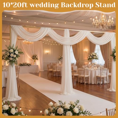 Novabright 10x20ft Backdrop Stand Heavy Duty Pipe and Drape Backdrop Stand for Wedding and Ceremonies, Adjustable Pipe Kit Curtain Frame for Wedding Party Celebration Photography Stage(Gold)