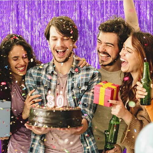 5 Pack Foil Curtain Backdrop Purple Metallic Tinsel Foil Fringe Curtains Photo Booth Props for Birthday Wedding Engagement Baby Shower Bachelorette Christmas Holiday Celebration Party Decorations - color: Purple, size: 5 Pcs