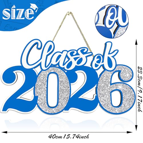 2026 Graduation Decorations Class of 2026 Wooden Sign Blue Silver Graduation 2026 Graduate Sign Photo Booth Prop - color: Blue and Silver