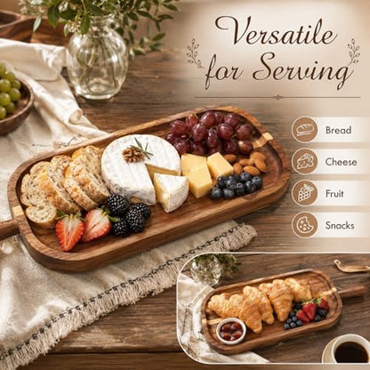 Acacia Wood Serving Board with Handle Rectangular Charcuterie Tray Acacia Dinner Platter with Natural Grain Finish Mom Gift for Food Meat Bread Appetizer Snack(16''l X 7.65''w X 1.25''d) - size: 16" x 7.7" x 1.3"