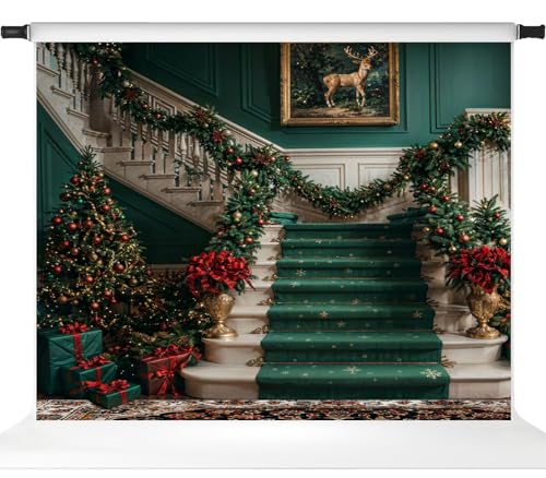 Kate Christmas Photography Backdrops Christmas Retro White Green Marble Staircase Backdrop, 10x8ft - size: 10x8ft