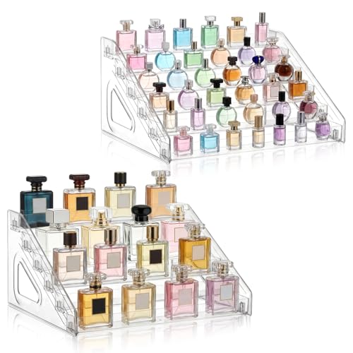 2 Pack 6 Tier Perfume Organizer Stand, Versatile Acrylic Perfume Organizer Holder Display Stand Storage Tray for Figures Makeup Nail Polish Graded Cards Organization