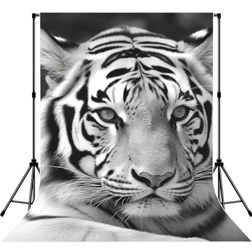 Black White Tiger Backdrop Background for Photography 5x7ft Photobooth Professional Photo Backdrop Curtains Video Photography Studio Photo Backgrounds Banner Booth Background Screen Parties - color: Black White Tiger