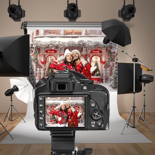 8x6.5ft Red Christmas Photo Backdrop - Xmas Gingerbread House Banner Santa Background Baby Shower Candy Themed Birthday Decor Party Photo Booth Props - size: 8x6.5ft